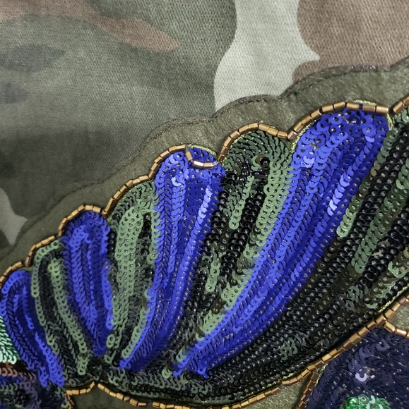 ZARA Camo Sequin Beaded Birds Jacket - Picture 12 of 16